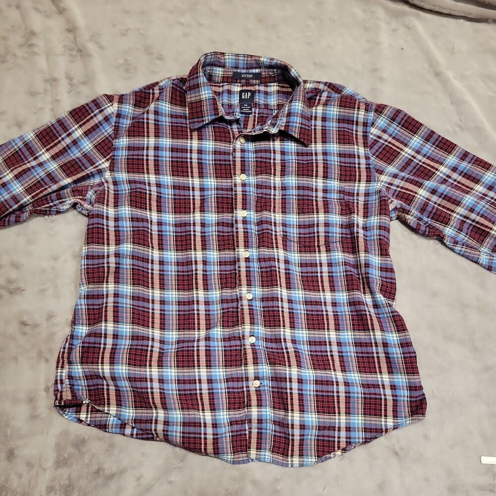 Gap Oxford Shirt Mens XXL Fitted Plaid Long Sleeved Button Up Shirt 100% cotton